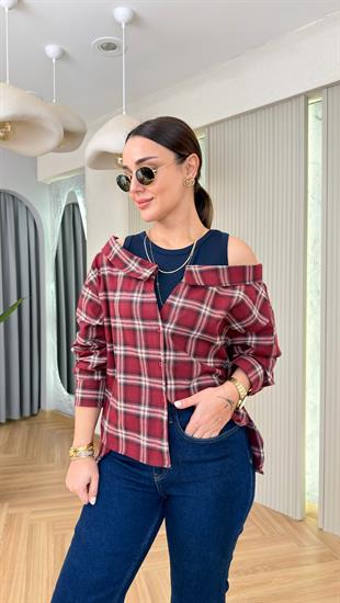 Kırmızı Faya Atlet Detaylı Ekose Gömlek
