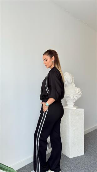 Siyah Oys Model Şerit Detaylı Modal Takım