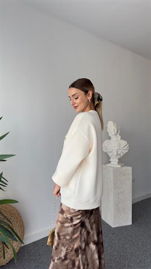 Naji Leopar Baskılı Bej Sweatshirt