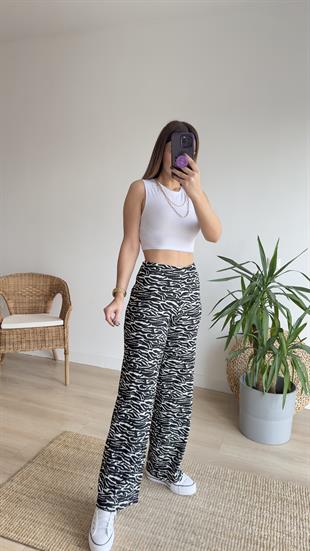 Zebra Desen  Beli Lastikli Pantolon