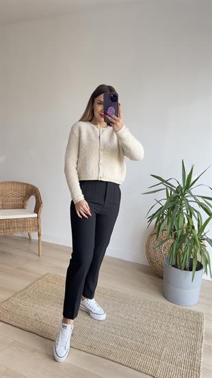 Gold Düğme Ekru Teddy Hırka