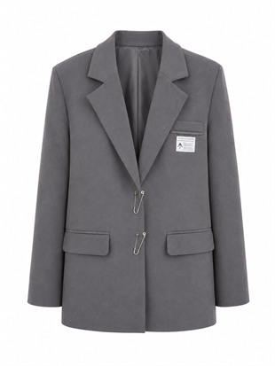 Gri Guga Aksesuar Detaylı Blazer Ceket
