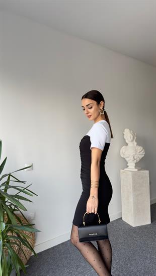 Drapeli Tshirt Detay Elbise 