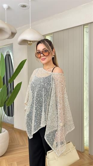 Atlet Detaylı Parıltılı Pelerin Bluz