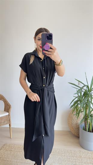 Agron Zra Model Kuşaklı Siyah Elbise