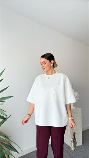 Sırt Fermuarlı Zra Model Vatkalı Beyaz Bluz