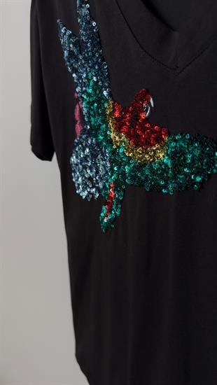 Renkli Kuş Baskı V Yaka Tshirt