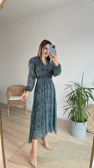 Orijinal Marka V Yaka Astarlı Şifon Elbise