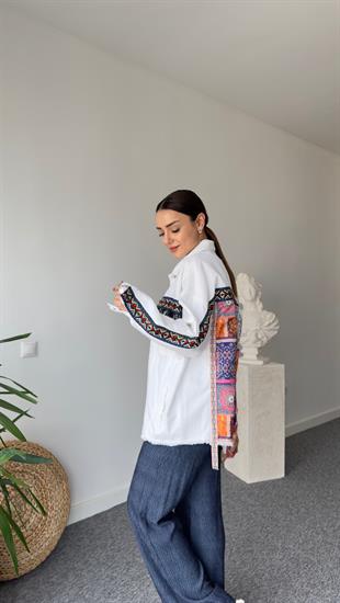 Patchwork Beyaz Jean Ceket