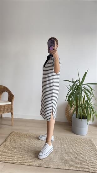 Çizgili Polo Yaka Basic Elbise