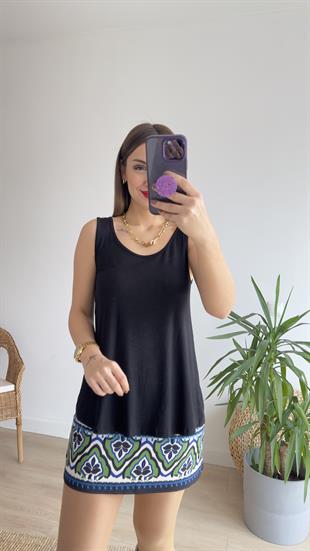 Havuz Yaka Siyah Viskon Atlet