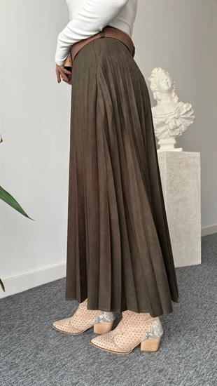 Haki Nole Zra Model Piliseli Süet Etek