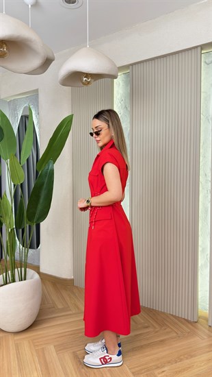 Kırmızı Yan Bağcık Detaylı Marka Model Elbise