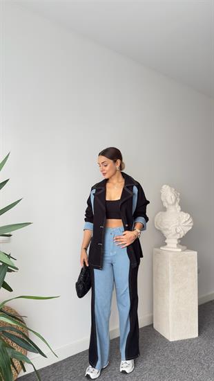 Denim Gabardin Garnili Ceket Pantolon Takım