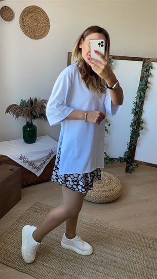 Duble Kol Beyaz Basic Tshirt