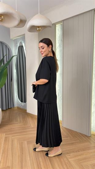 Jovle Tshirt Detaylı Piliseli İkili Elbise 