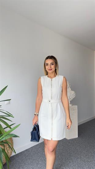 Spen Kemerli Kolsuz Gabardin Elbise