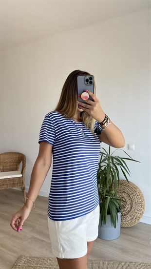 Çizgili Lacivert Basic Tshirt