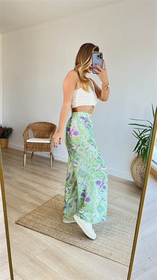 Etnik Desen Astarlı Şifon Pantolon 