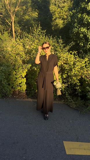 Gua Kemerli Keten Siyah Tulum