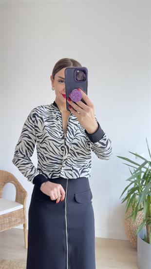 Reto Yaka Taşlı Zebra Desen Ceket