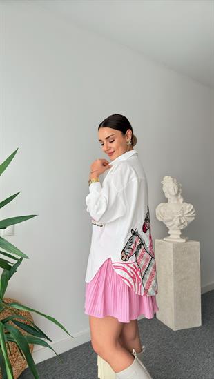 Pembe Sırt Tüvit Detaylı Gömlek