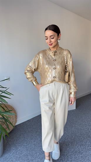 Zra Model Örgülü Gold Varak Hırka