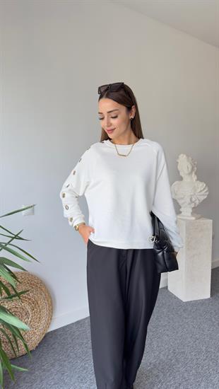 Orj Model Kollar Kuş Gözü Detay Beyaz Sweat 