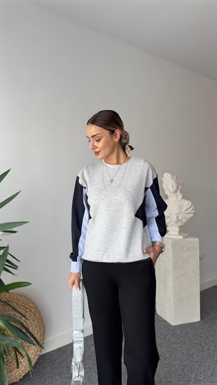 Gri Edwin Kolları Paraşüt Detaylı Modal Sweat