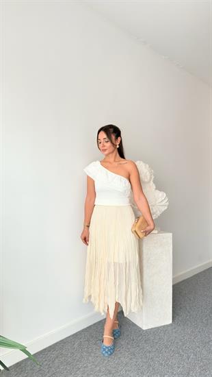 Sarı Astarlı Asimetrik Şifon Etek