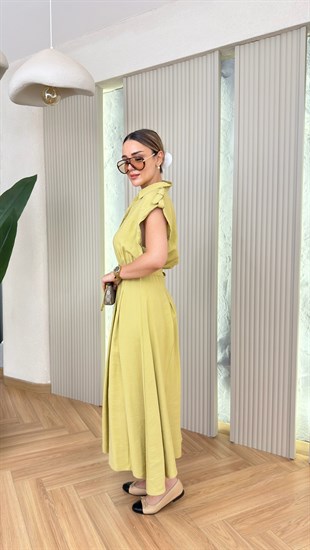 Yeşil Nerla Orj Model Apoletli Tensel Elbise