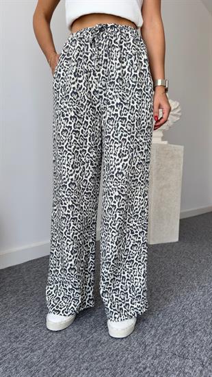 Bel Lastikli Keten Leopar Desen Pantolon