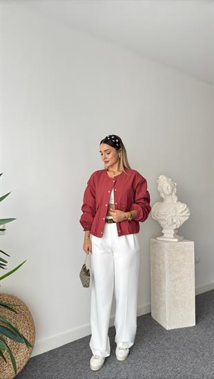 Pat Düğme Detaylı Zra Model Bordo Paraşüt Ceket