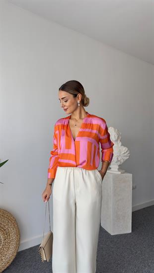 Kruvaze Yaka Mngo Model Renkli Bluz