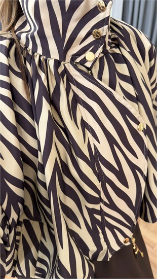 Zebra Desen Thane Dik Yaka Paraşüt Ceket