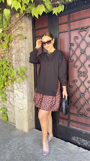 Leopar Detaylı Sweat Elbise