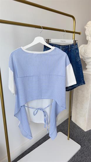 Sırtı Poplin Bağlamalı Beyaz Tshirt