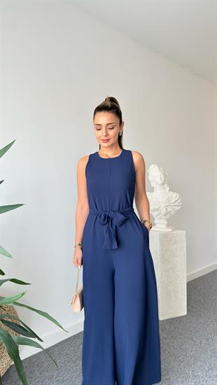 Carta Kuşaklı Lacivert Bol Paça Tulum