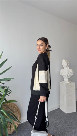 Marcel Yan Paraşüt Garnili Siyah Sweatshirt