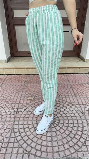 Yeşil Şeritli Örme Pantolon