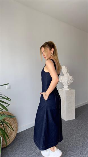 Siento Askılı Lacivert Denim Elbise