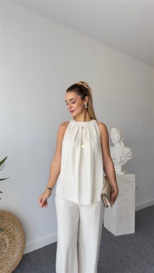 Lucil Keten Bluz Pantolon Takım