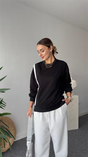 Marka Model Bantlı Siyah Sweatshirt