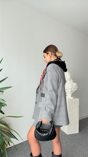 Diez Renkli Kordonlu Gri Blazer Ceket