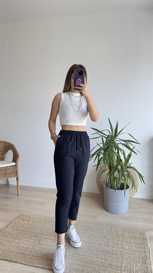 Beli Lastikli Siyah Gabardin Pantolon