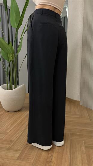 Siyah Tülna Bol Paça Tensel Pantolon