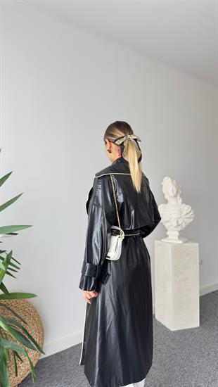 Beyaz Biyeli Premıum Deri Trençkot