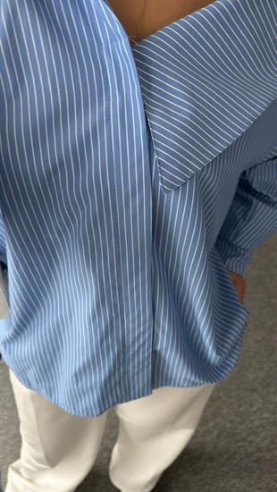 Hilari Düşük Omuz Çizgili Mavi Gömlek