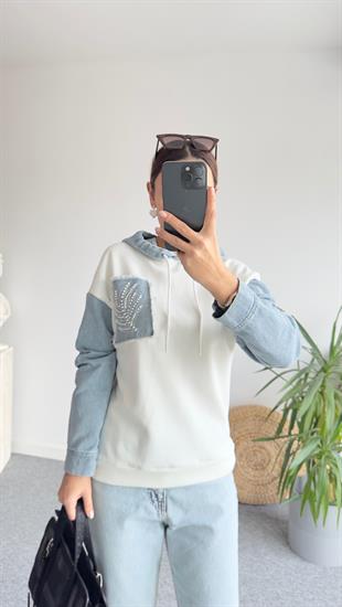 Pier Taş Ve Kot Detaylı Sweatshirt