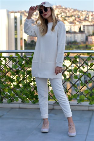Dikiş Detaylı Ekru Tunik